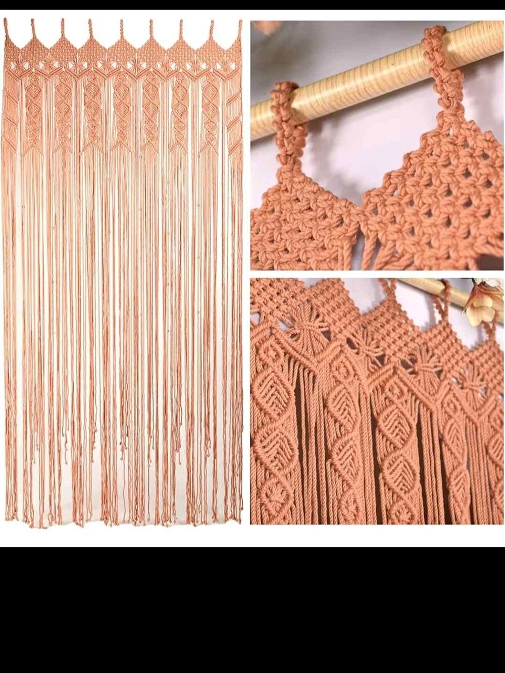 Boho Macramé Curtain Panel - Peach Cotton Fringe Drapery
